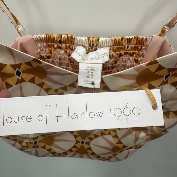 HOUSE OF HARLOW 1960's NWT Satin Geometric Crop Blouse // M - Picture 5 of 8